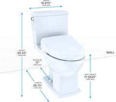 Toto MW4943054CEMFGA Connelly 0.9/1.28 GPF Dual Flush Two Piece Elongated Chair Height Toilet with Left Hand Lever - Washlet Seat Included Cotton White