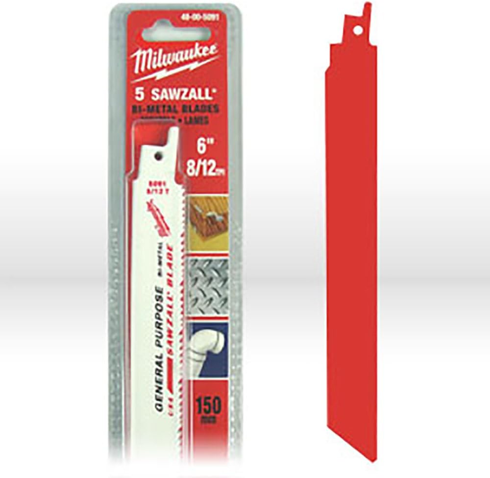 Milwaukee 48-00-5091 Sawzall 6 in 8/12 TPI Bi-Metal Reciprocating Saw Blade