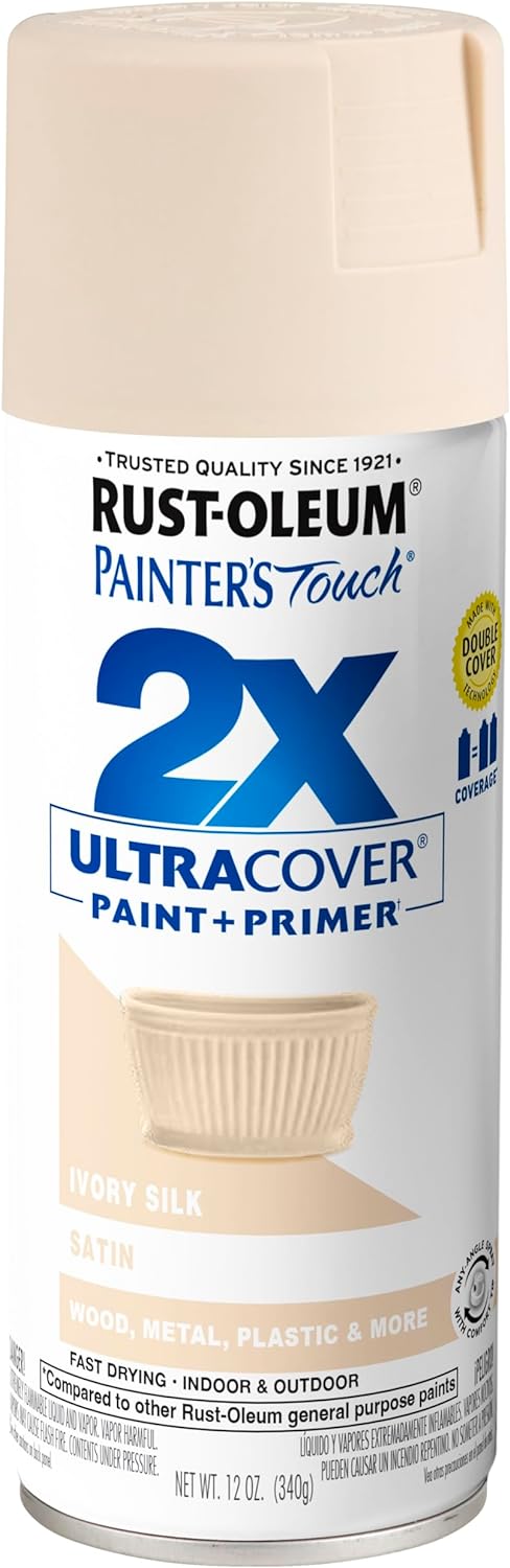 Rust-Oleum 334073 Painter's Touch 2X Ultra Cover Spray Paint, 12 Ounce, Satin Ivory Silk