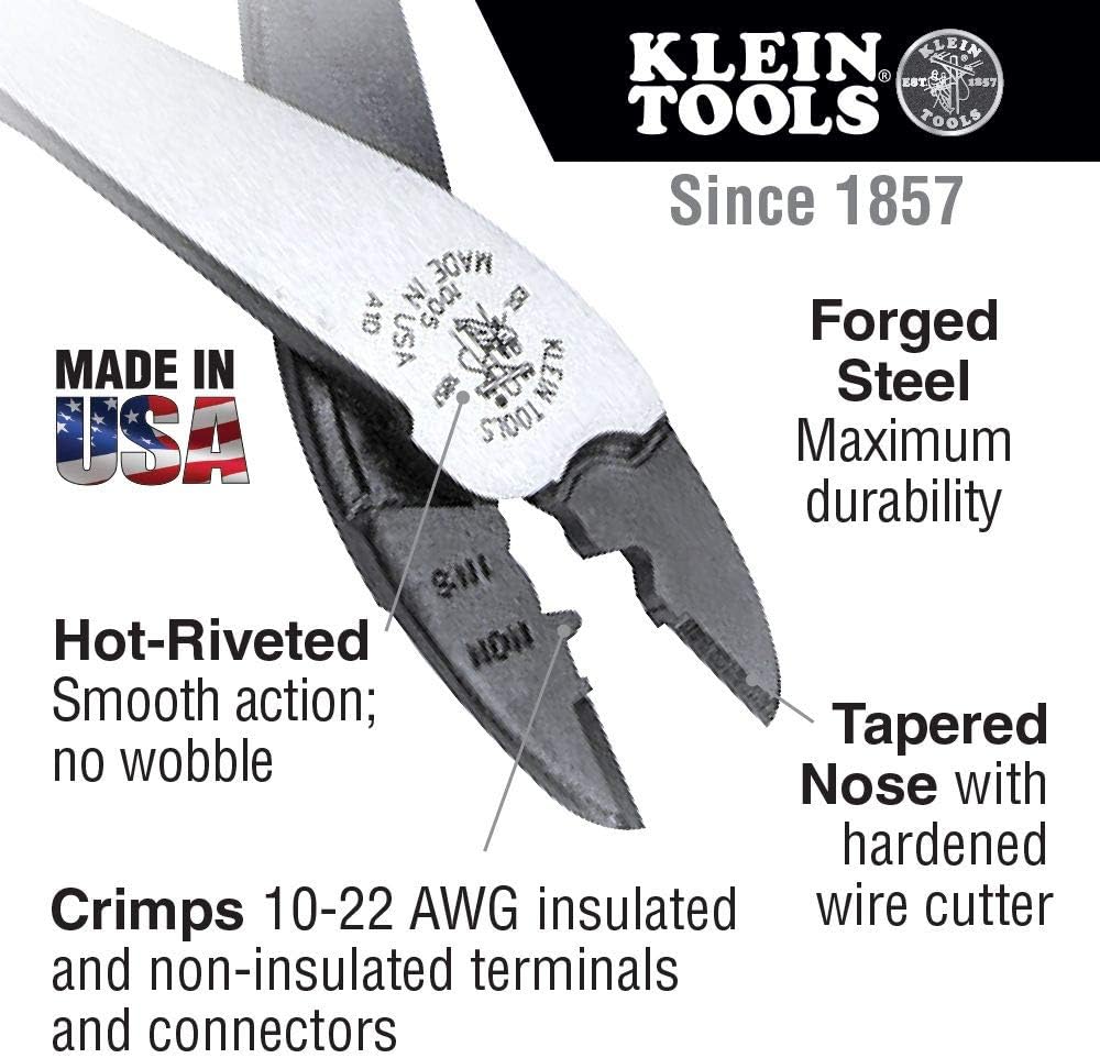 Klein Tools 1005 Cutting / Crimping Tool for 10-22 AWG Terminals and Connectors