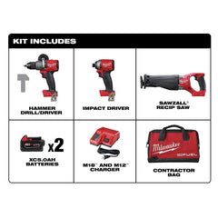 Milwaukee 2997-23 M18 Fuel 3-Tool Combo Kit Includes Hammer Drill Impact Driver and Sawzall Reciprocating Saw