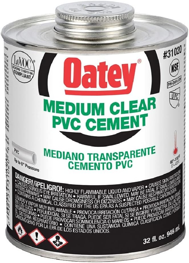 Oatey 31020 PVC Cement Clear 32 oz Medium