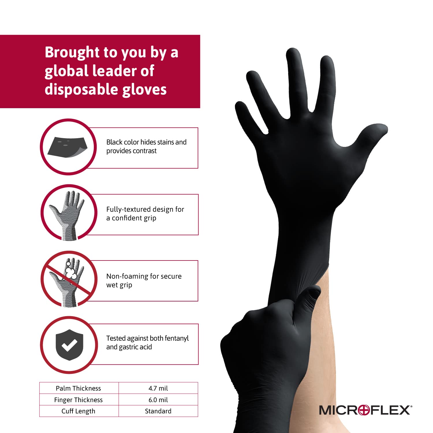 Microflex MK-296-M MidKnight Disposable Nitrile Gloves Medium Black Case of 1000