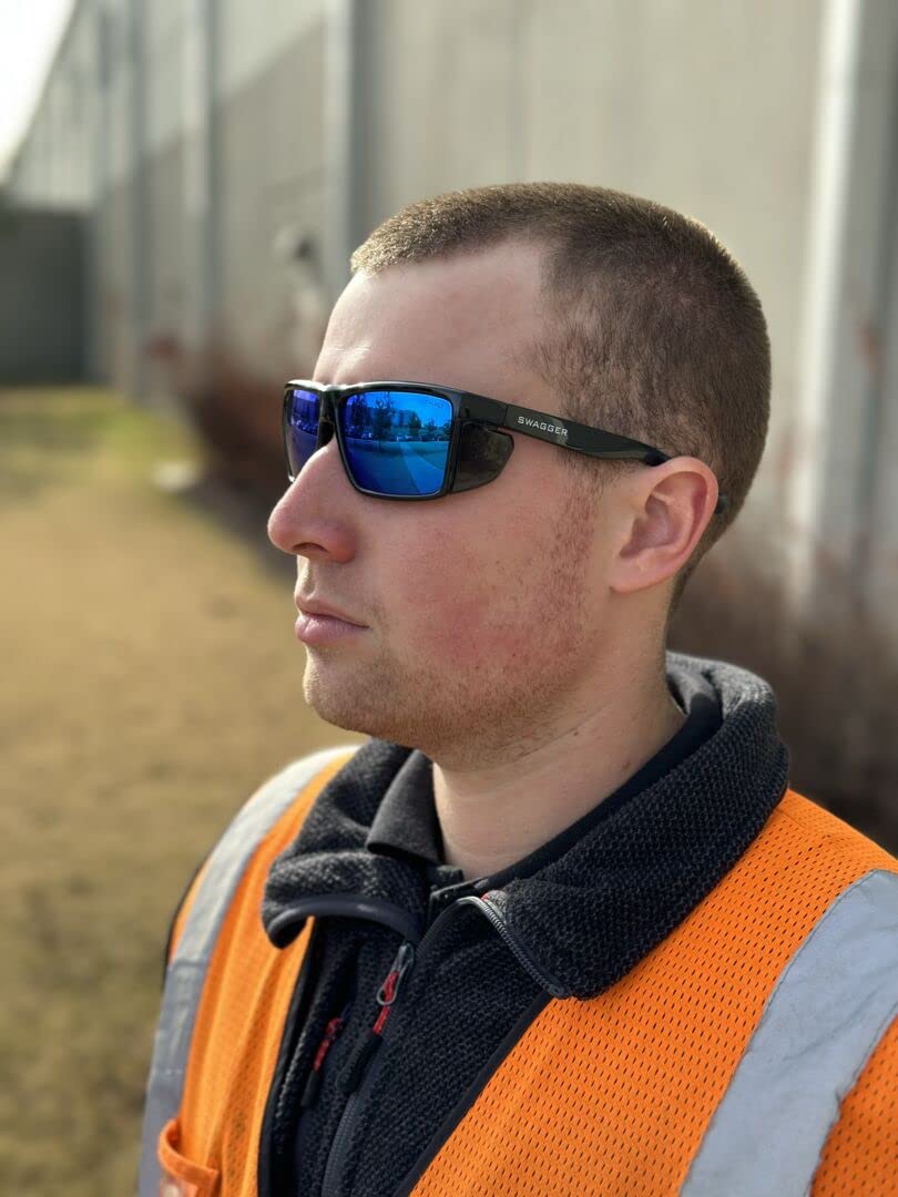 MCR Safety SR218B Swagger SR2 Safety Glasses Polycarbonate Lens/Black Frame Blue Diamond Mirror Lens