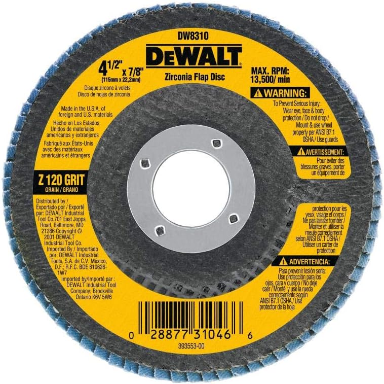 DeWALT DW8310 4-1/2 inch x 7/8 inch 120 Grit Zirconia Angle Grinder Flap Disc