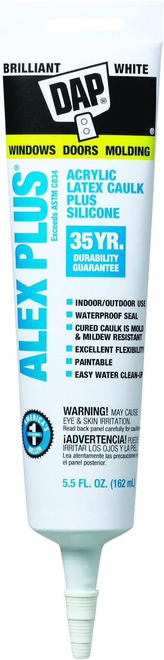 DAP 18128 Dap 5.5 Oz White Alex Plus Acrylic Latex Caulk Plus Silicone - 12 Pack