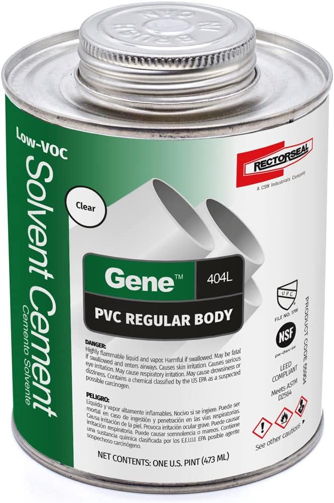 Rectorseal 55904 PVC Solvent Cement Low VOC Regular Body Clear 1 Pint