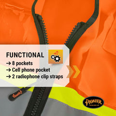 Pioneer V1020251U-2/3XL Safety Vest Tricot Polyester Interlock Zipper Front Closure 2/3X-Large