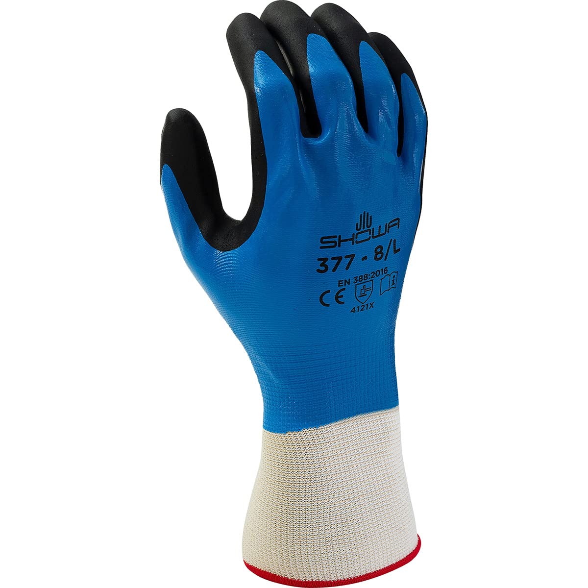 SHOWA 377S-06 SHOWA 377 Nitrile Foam Coating on Nitrile Glove with Polyester/Nylon Knit Liner, Small (Pack of 12 Pairs) Blue