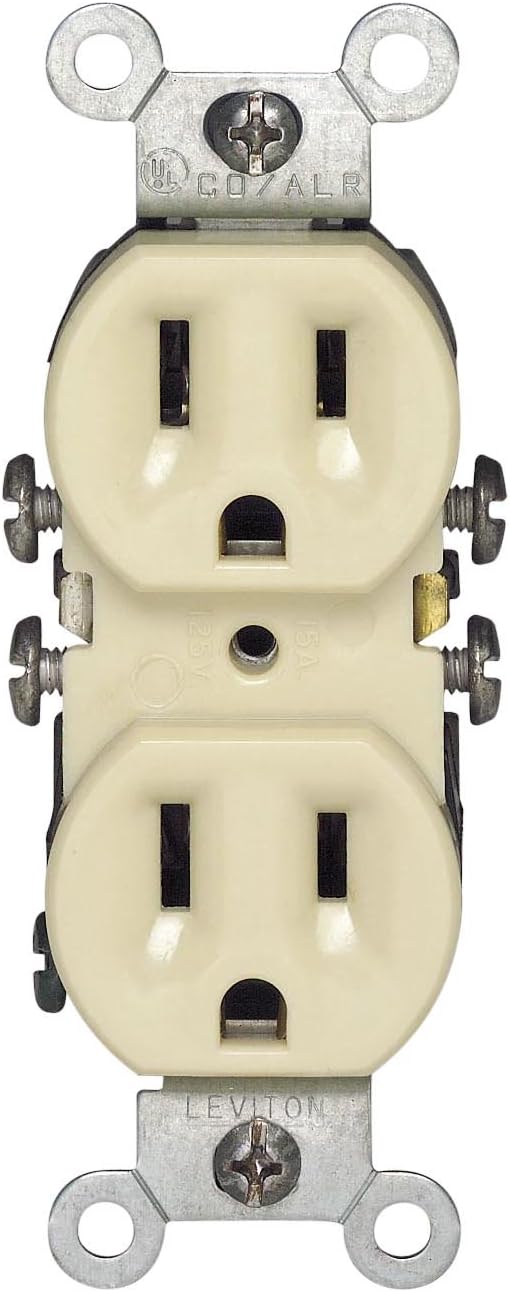 Leviton 12650-I Impact Resistant Straight Blade Duplex Receptacle 125 V 15 A 1-Pack