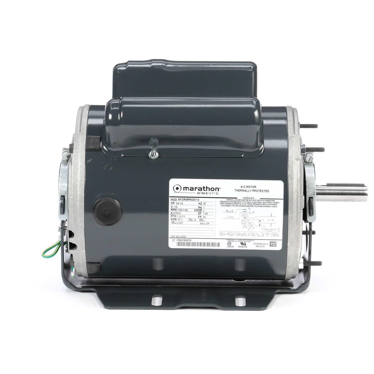 Marathon MC474 General Purpose Motor 0.75 HP 115 Volts 1725 RPM