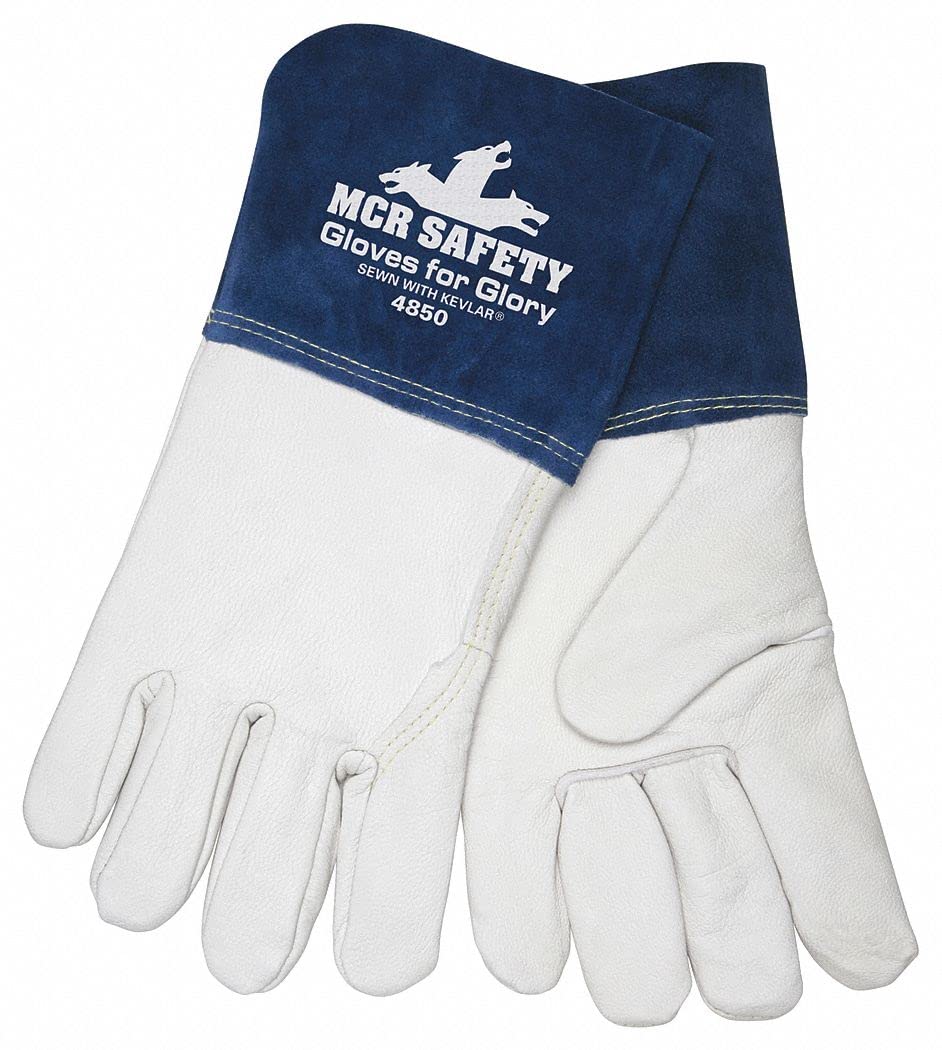 MCR Safety 4850XL Welding Gloves Wing Thumb Gauntlet Cuff Premium White Goatskin XL Glove Size 1 PR