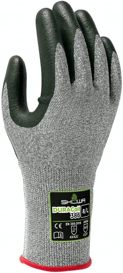 Showa 386L-08 Cut-Resistant Safety Glove with DURACoil HPPE Liner and Nitrile Coating, Large