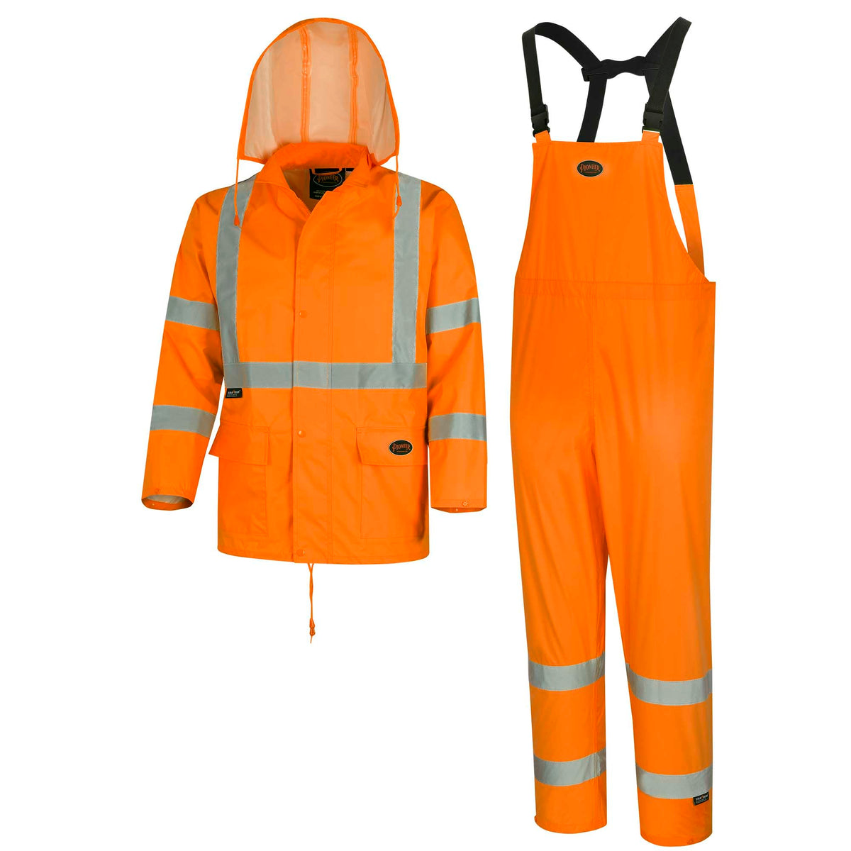 Pioneer V1080350U-4XL High Visibility Rain Gear Safety Jacket and Bib Pants, 4X-Large, Orange