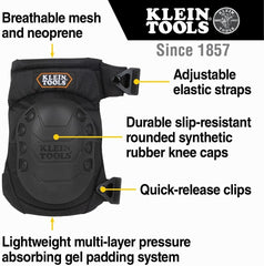 Klein Tools 60344 Hinged Gel Knee Pads Quick-Release Clips Black