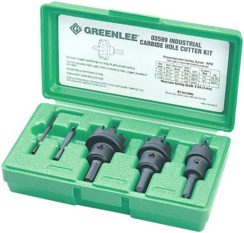 Greenlee 635 5-Piece Carbide-Tipped Hole Cutter Set, 7/8 - 1-3/8