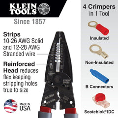 Klein Tools 1019 Klein-Kurve Wire Stripper Crimper Cutter 10-26 AWG Solid 12-28 AWG Stranded