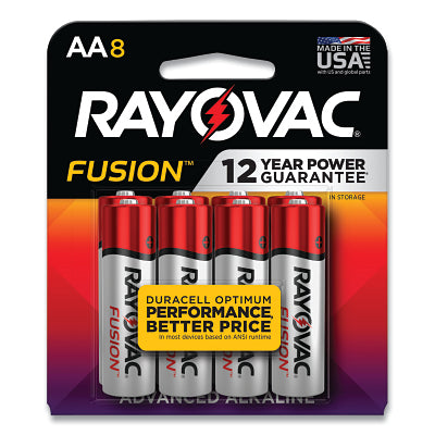 Rayovac 815-8TFUSK Fusion Advanced Alkaline Batteries AA 1.5 V 8 PK