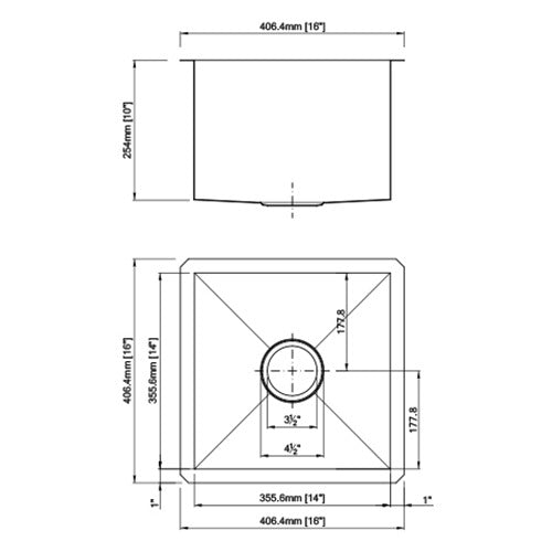 DAKOTA Dakota Plumbing Products DSZ-1616GBK Undermount Bar Sink