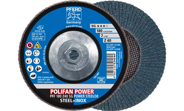 PFERD 62288 Type 27 POLIFAN SG Flap Discs 7 40 Grit 5/8 Arbor 8,500 rpm