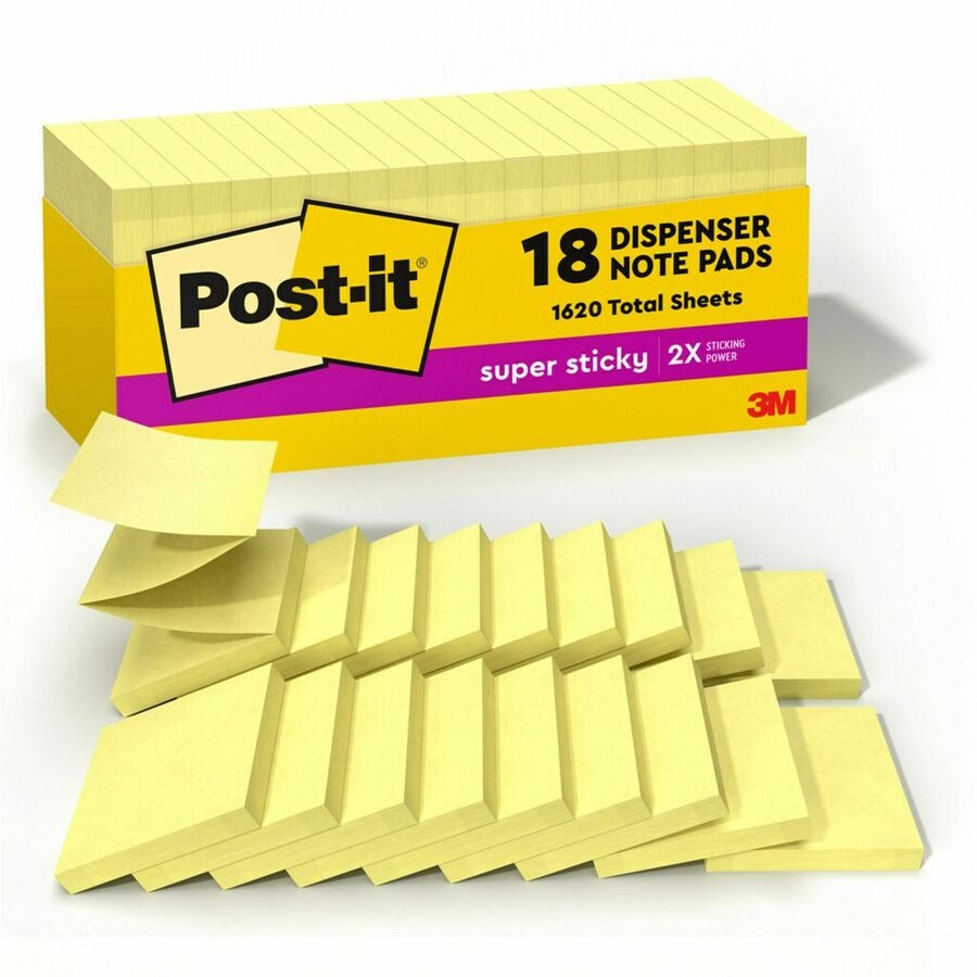 3M 3M MMMR33018SSCYCP Post-it Super Sticky Dispenser Notes 3 inches x 3 inches (18/Pack)