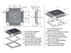 AquaStar 1216103 AquaStar 16 Square Anti-Entrapment Suction Outlet Cover and Retro-Adapter Sub-Frame for 12 Square 1 Deep Retrofits (VGB Series)