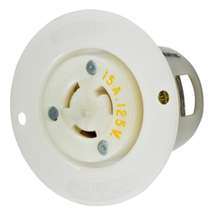 Hubbell HBL4715C 15 Amp 125 Volt NEMA L5-15R White Nylon Locking Flanged Receptacle