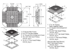 AquaStar 914101 Main Drain Grate 14 x 14 Square Anti-Entrapment Suction Outlet Cover Mud Frame and Retro-Adapter Sub-Frame for 9 Square 3/4 Deep Retrofits