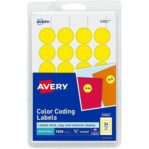 AVERY Avery AVE05462 Removable Round Labels 0.75 in Yellow 1008 Pack