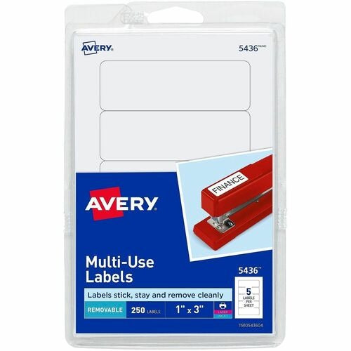 AVERY Avery AVE05436 Removable Labels 1x3 in White 250 Pack