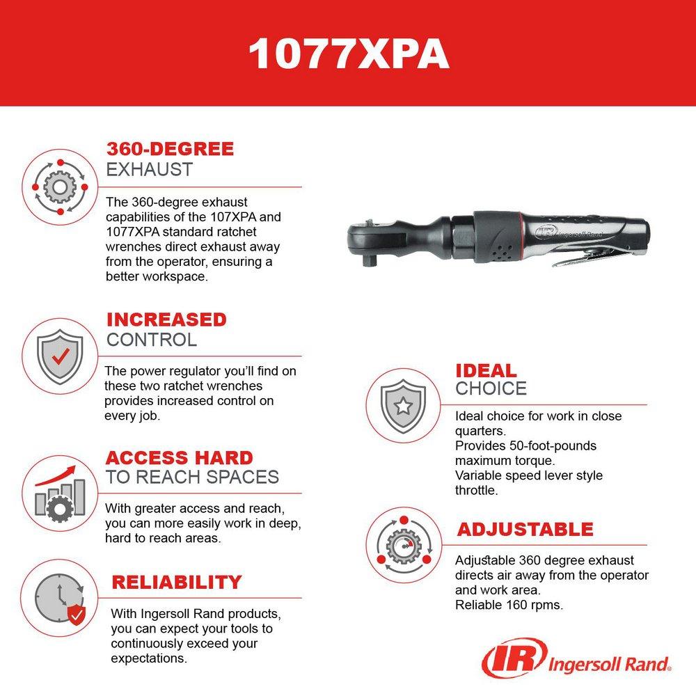 Ingersoll Rand 1077XPA IRA-1077XPA 1/2 in Drive Air Ratchet - 54 Ft-Lbs Max Torque