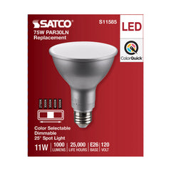 SATCO S11585 PAR Lamp, 11 W, 75 W Incandescent Equivalent, E26 Medium Lamp Base LED Lamp, PAR30LN Shape, 1000 Lumens