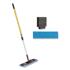 Rubbermaid Commercial 2132426 Adaptable Flat Mop Kit 19.5 x 5.5 Blue Microfiber Head 48 to 72 Yellow Aluminum Handle