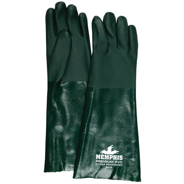 MCR Safety 6418 Premium Grade General Purpose Gloves, Coated, Standard Finger/Wing Thumb Style, L, PVC Palm, Nitrile Reinforced, EN 388 4121