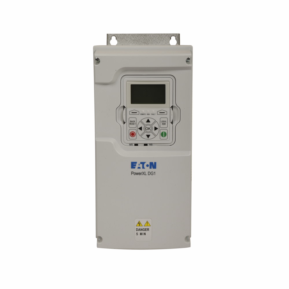 Eaton DG1-34012FB-C21C variable frequency drive 208-240V input 5.5 kW 7.5 Hp CT 3PH 50/60 Hz 12A output