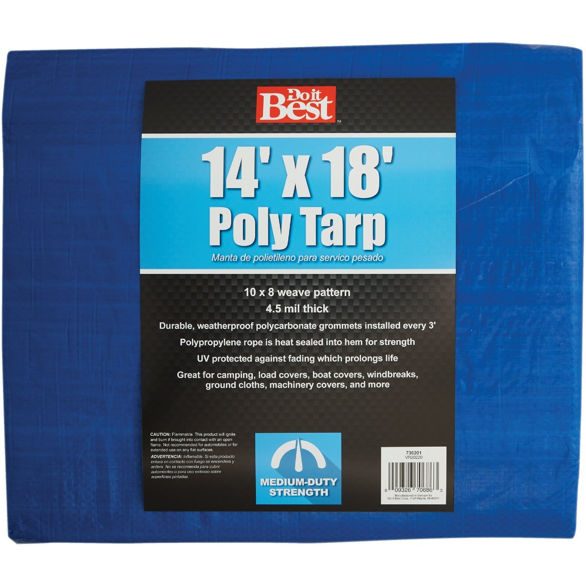 BSC PREFERRED Bsc Preferred 736201 Blue Medium Duty Tarp 14x18 Ft