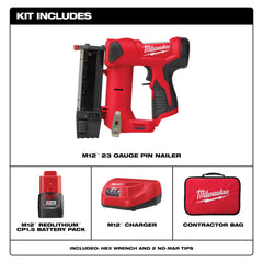 Milwaukee 2540-21 M12 23 Gauge Pin Nailer Kit