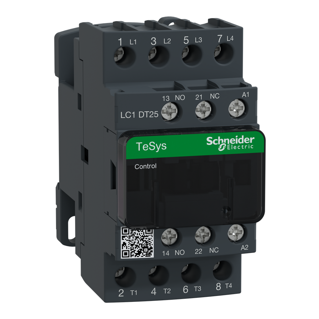 Schneider Electric LC1DT25F7 600 VAC 25 Amp 4-Pole 1NO 1NC Screw Terminal Full Voltage Non-Reversing IEC Contactor