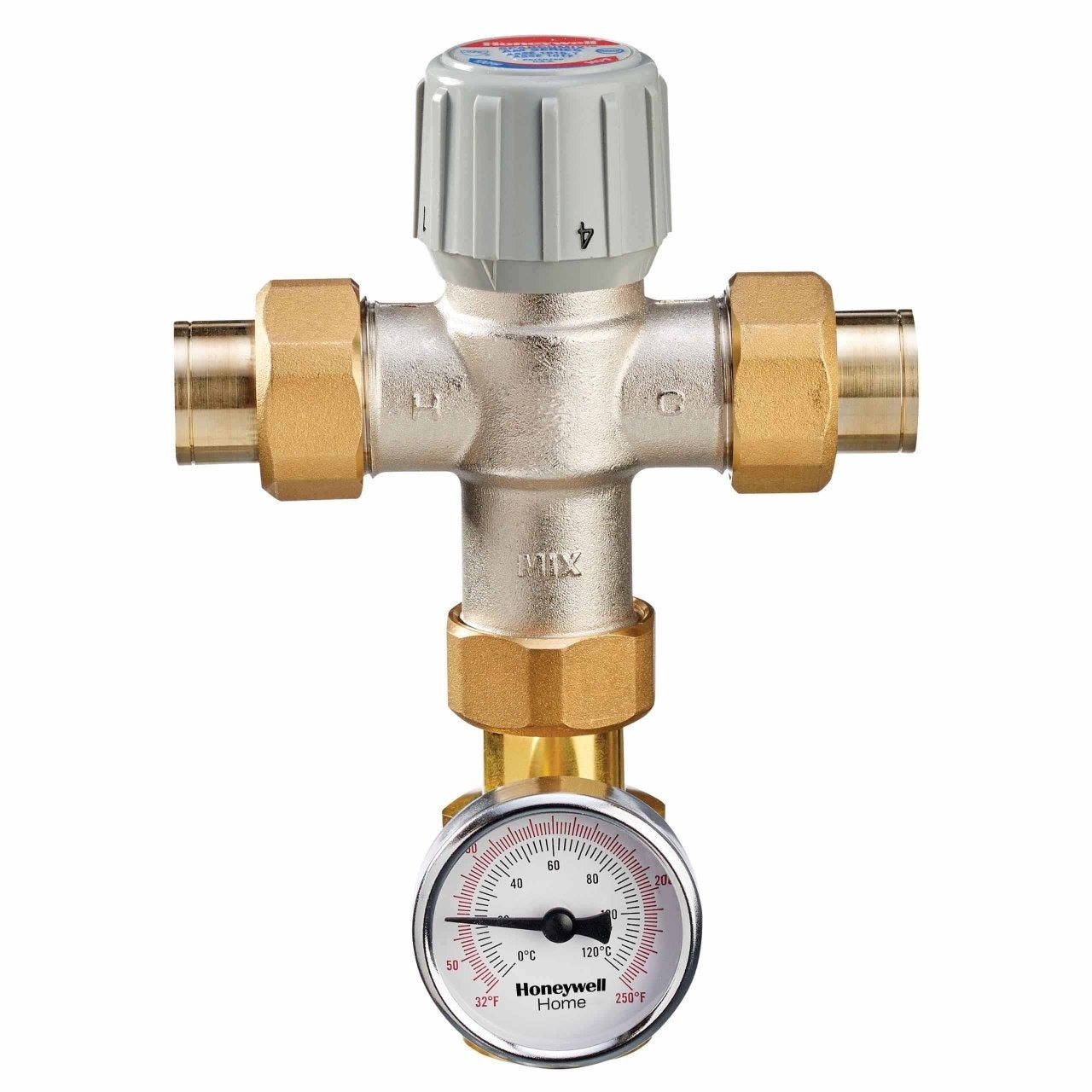 HONEYWELL Honeywell AM102C-USTG-1LF/U 1 in union sweat with temp gauge mixing valve (1 in)