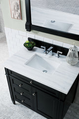 JAMES MARTIN VANITIES 650-V36-BKO-3AF Brittany 36 Black Onyx Single Vanity with 3 CM Arctic Fall Solid Surface Top