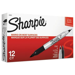 Sharpie 32001 Twin Tip Permanent Marker Fine and Ultra Fine Black 12 Count