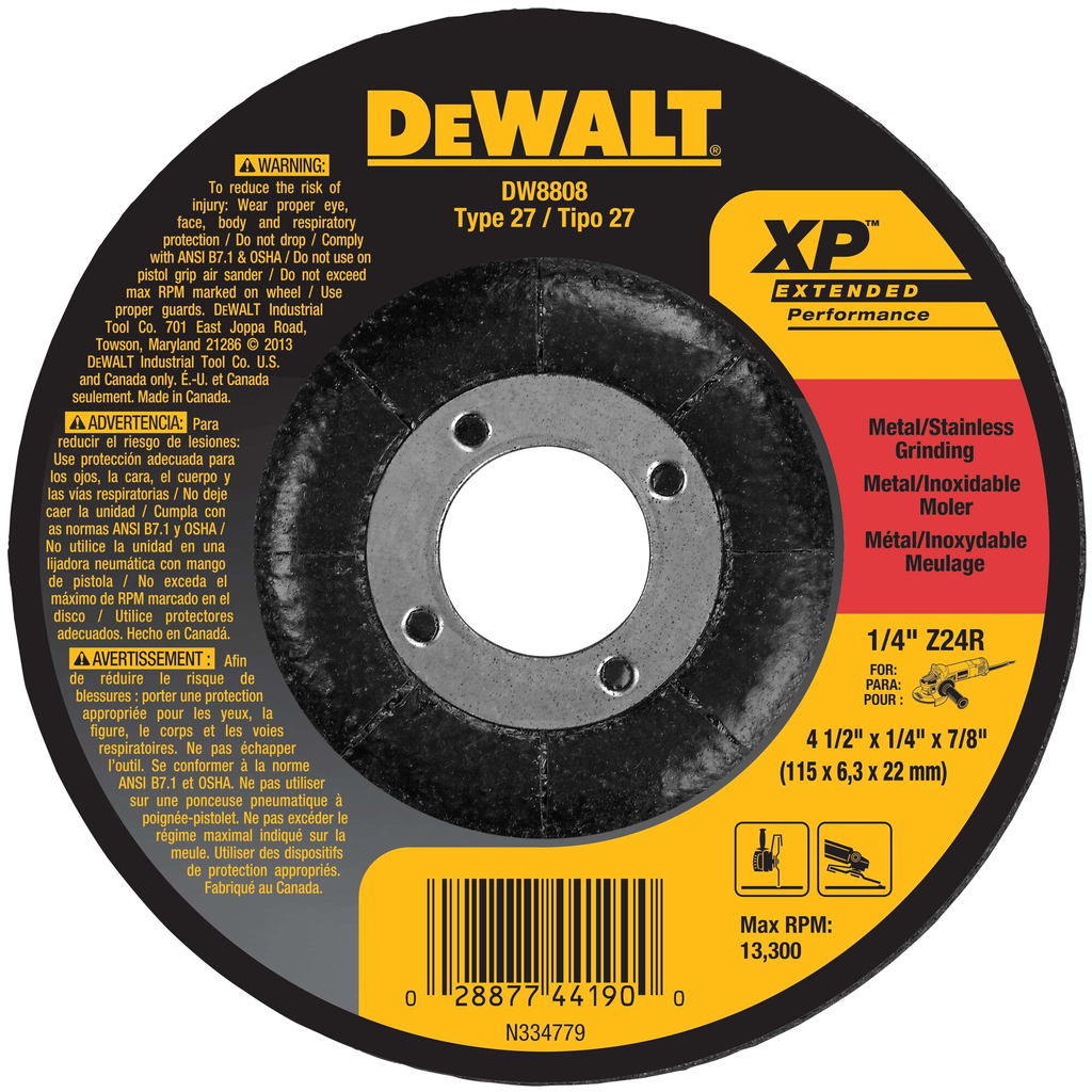 DeWalt DW8808 4-1/2 Inch by 1/4 Inch Grinding Wheel 7/8 Inch Arbor