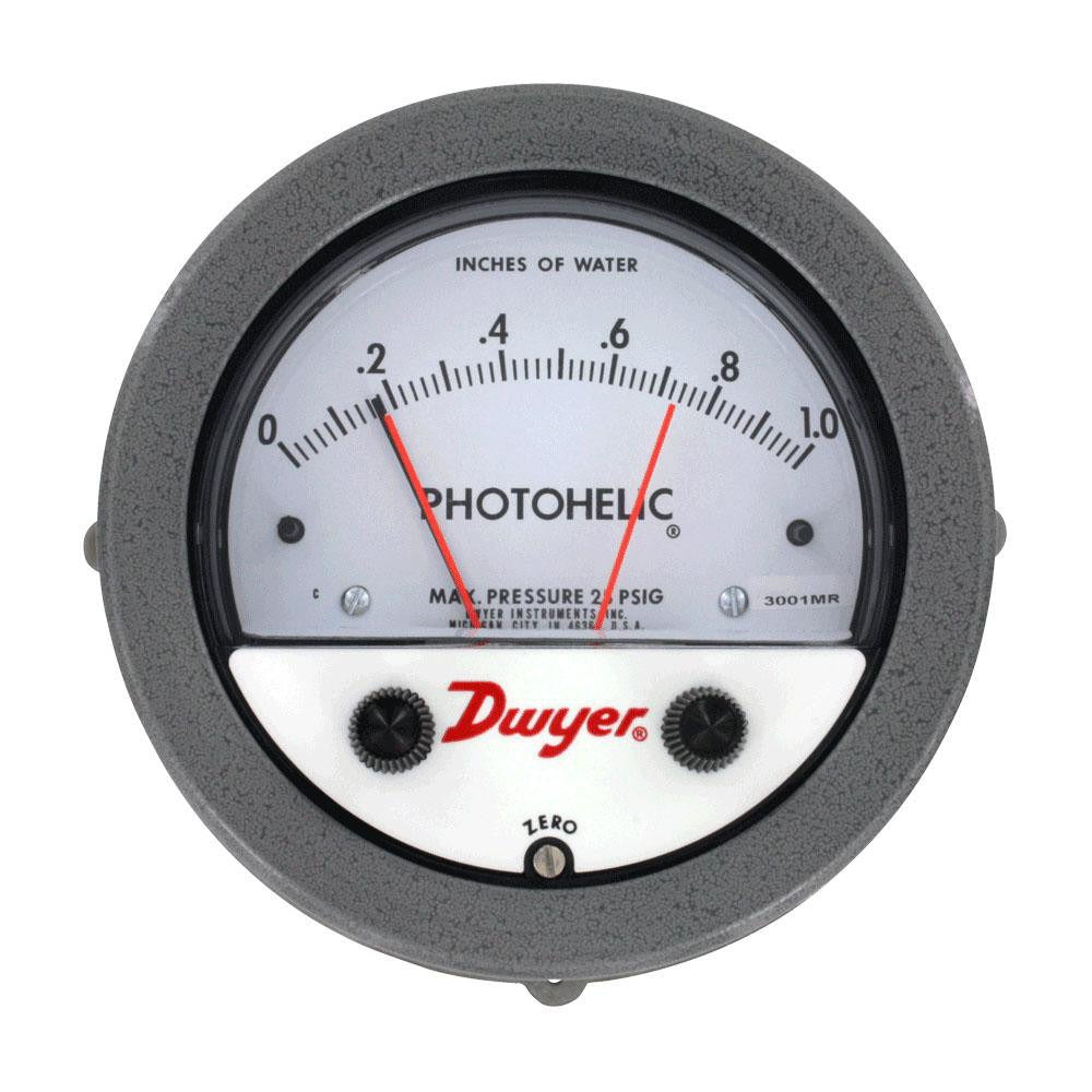 DWYER Dwyer 3001MR Photohelic Pressure Switch 25 Psi 4in Dial