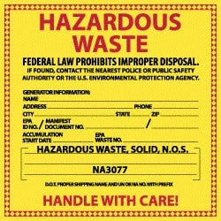 ACCUFORMNMC Accuformnmc HW8S Hazardous Waste Label 6in Square Vinyl