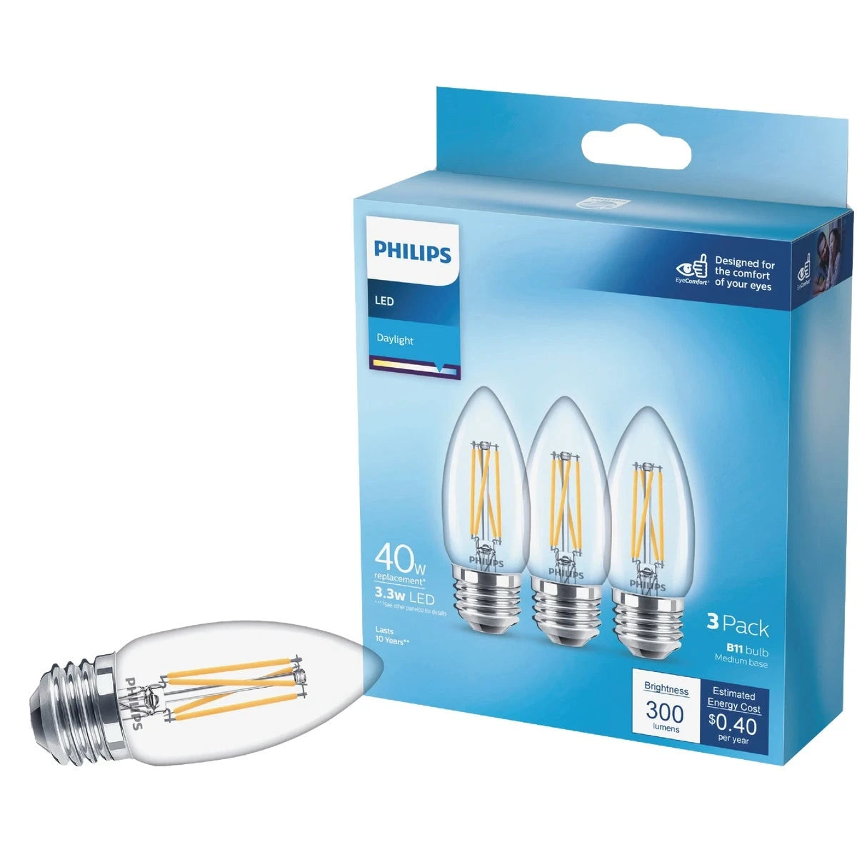 PHILIPS Philips 567404 B11 Medium E26 LED Light Bulb 40-Watt Equivalent (3-Pack) 567404