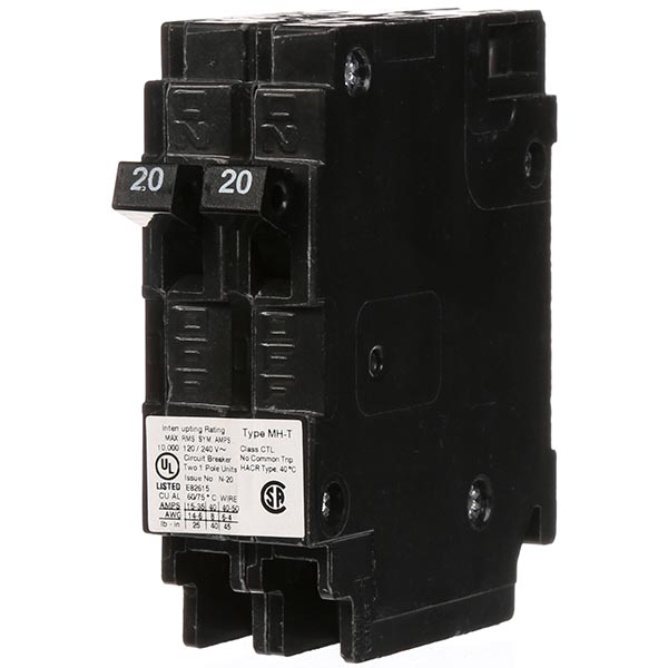 Siemens MP2020 1-Pole 120 VAC 20 Amp 10 kA Plug-In Duplex Circuit Breaker