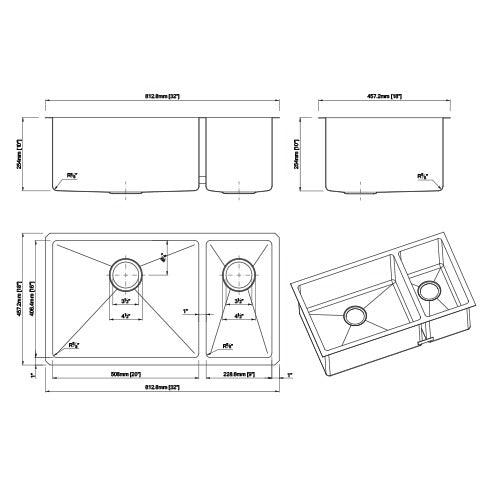DAKOTA Dakota Plumbing Products DSM-7030SV 70/30 Undermount Kitchen Sink