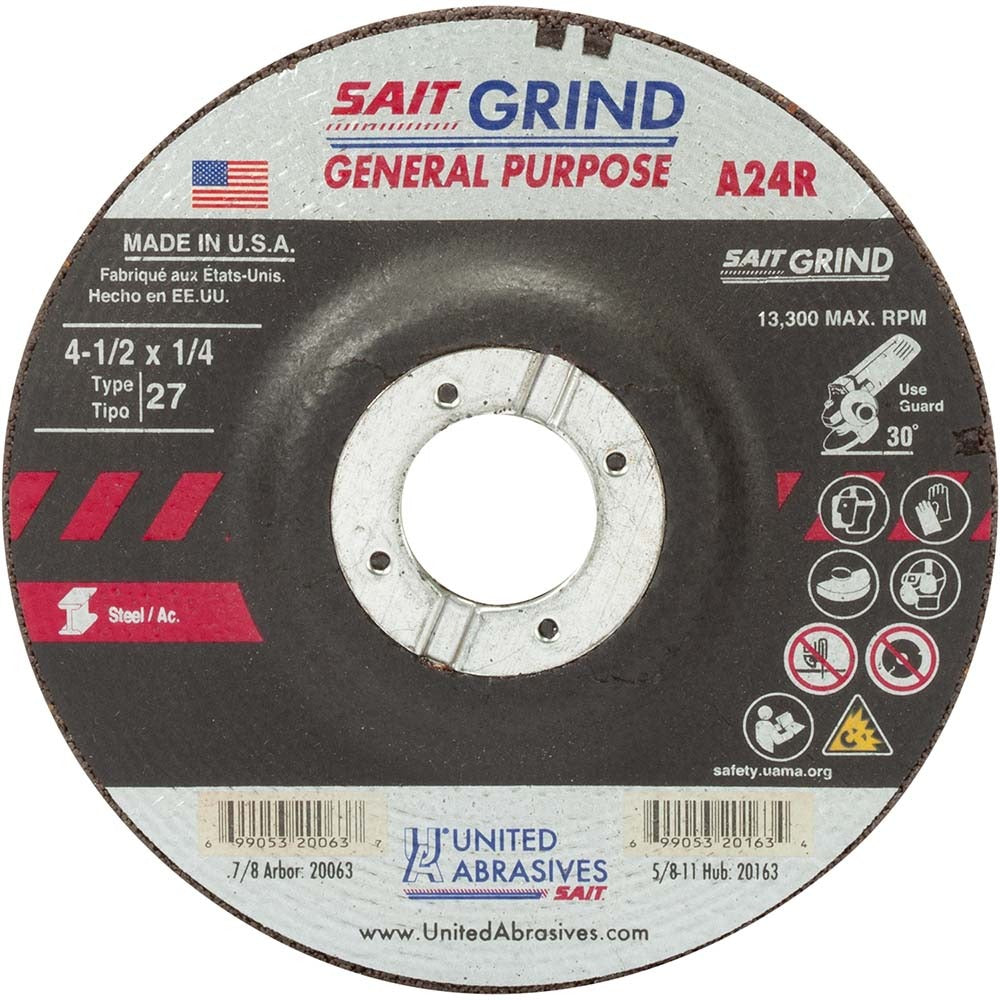 SAIT Sait 20060 Type 27 Grinding Wheel 4.5in 24 Grit Aluminum Oxide