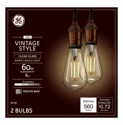 GE G E Lighting 36566 ST19 Led Filament Bulb 6W 2 Pack