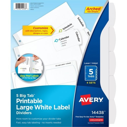 AVERY Avery AVE14438 White Label Tab Dividers 5 Tab 4 Pack